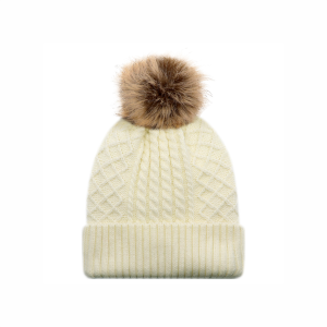 Cuff Toque Faux Fur Pom Pom - Ivory